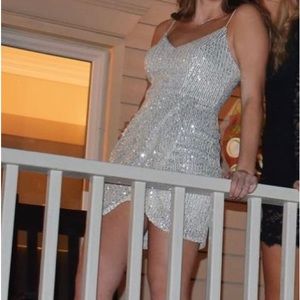 B. Darlin Silver Sequin Tulip Dress